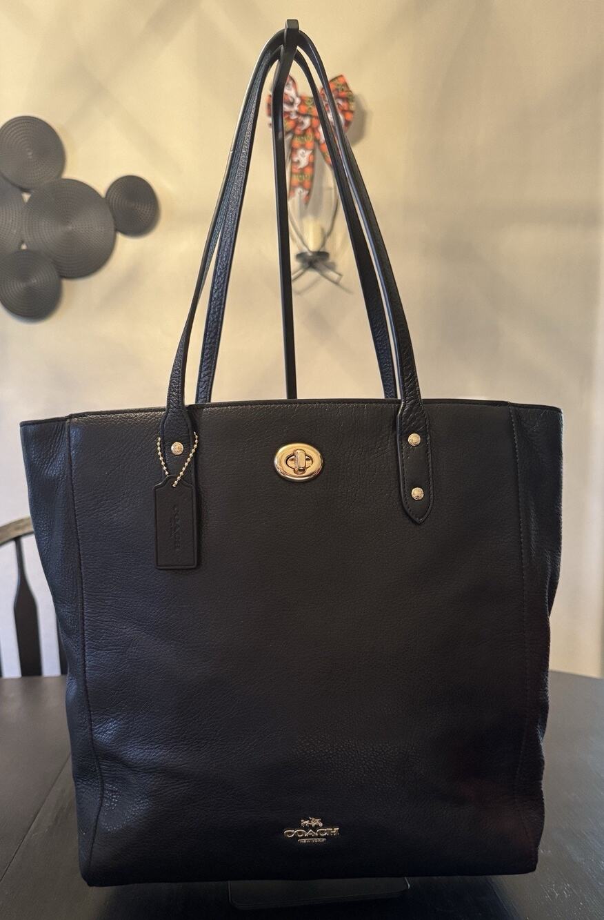 Coach Black Pebbled Leather Town Tote Bag